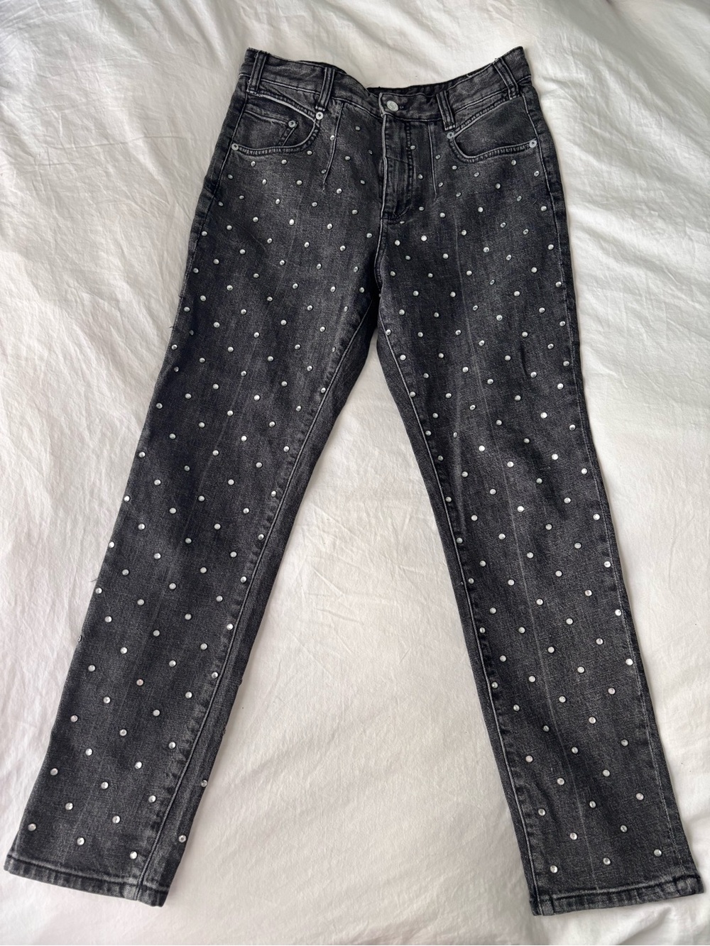 Anthropologie Black Straight-Leg Jeans with Silver Studs